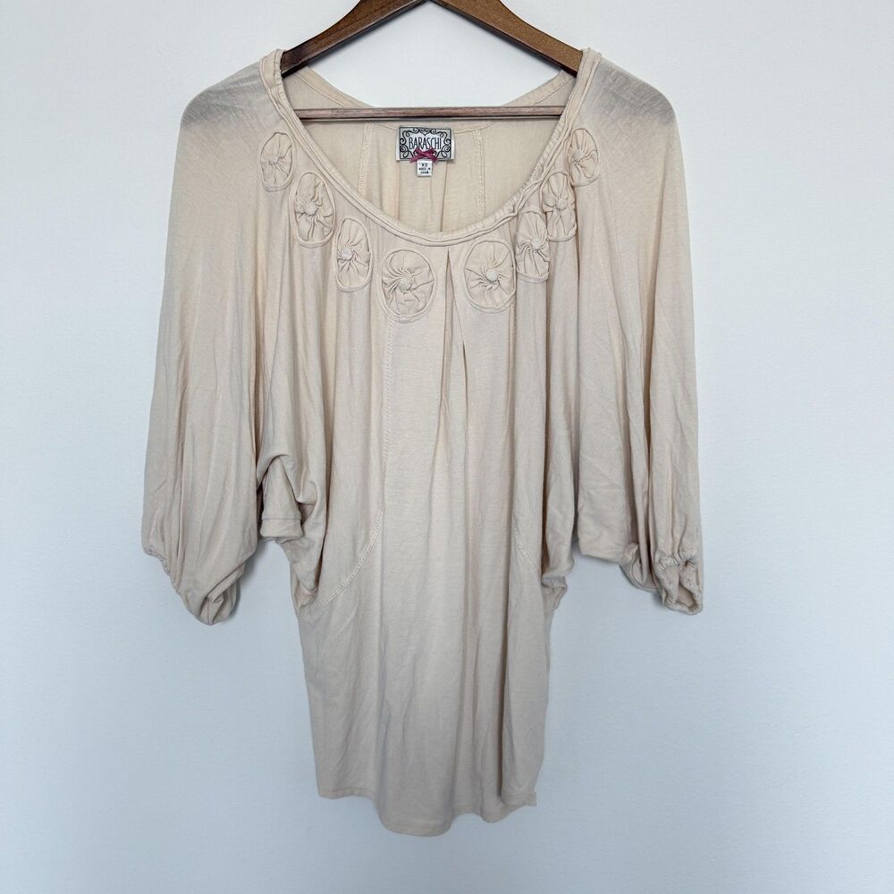 Anthropologie Baraschi XS Rosette Applique Dolman Batwing Scoop Neck Blouse